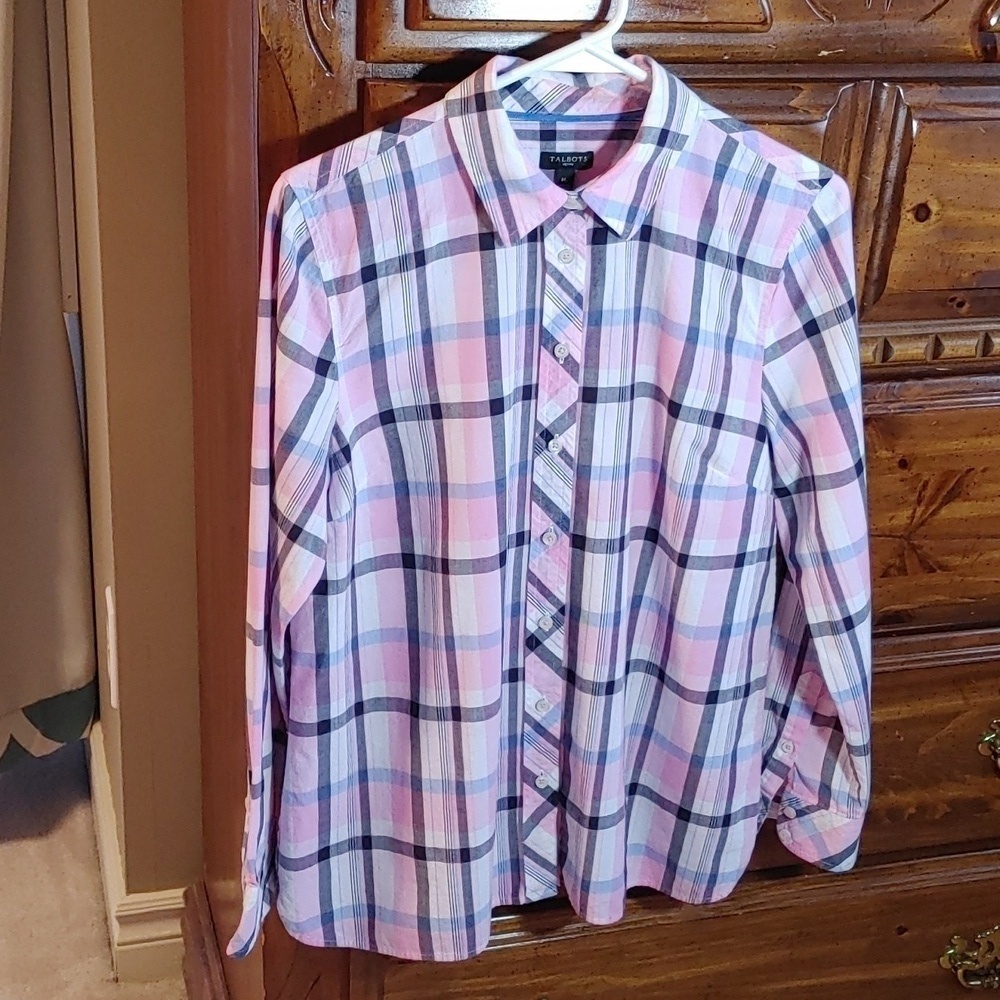 Women's Pink Plaid Talbots Petite Button Down Shirt